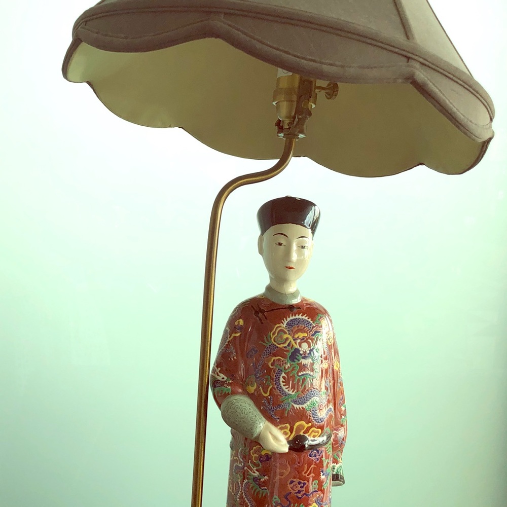 Mid-century Chinoiserie Ceramic Figure Lamp